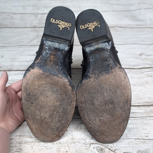 Old Gringo Studded Black Leather Heeled Biker Moto Boots Women Size 7.5 - Picture 12 of 13